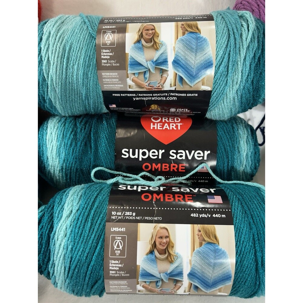 3 Pack Red Heart Super Saver Ombre Yarn Deep Teal 10 oz 3985